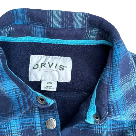 Orvis Fleece Lined Flannel Jacket Women Long Sleeve Snap Button Down Blue Medium - Picture 4 of 12